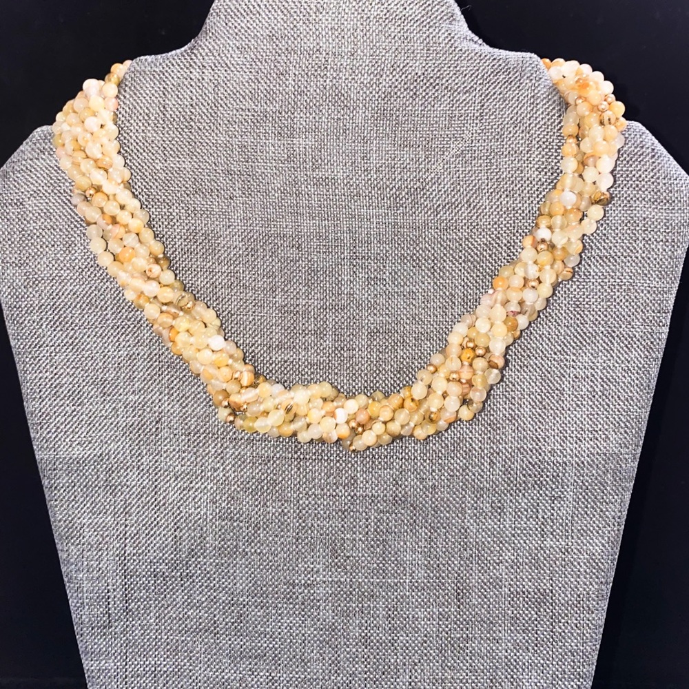 Vintage Handmade Twisted Multi-strand White & Brown Onyx with 14kt Gold Choker